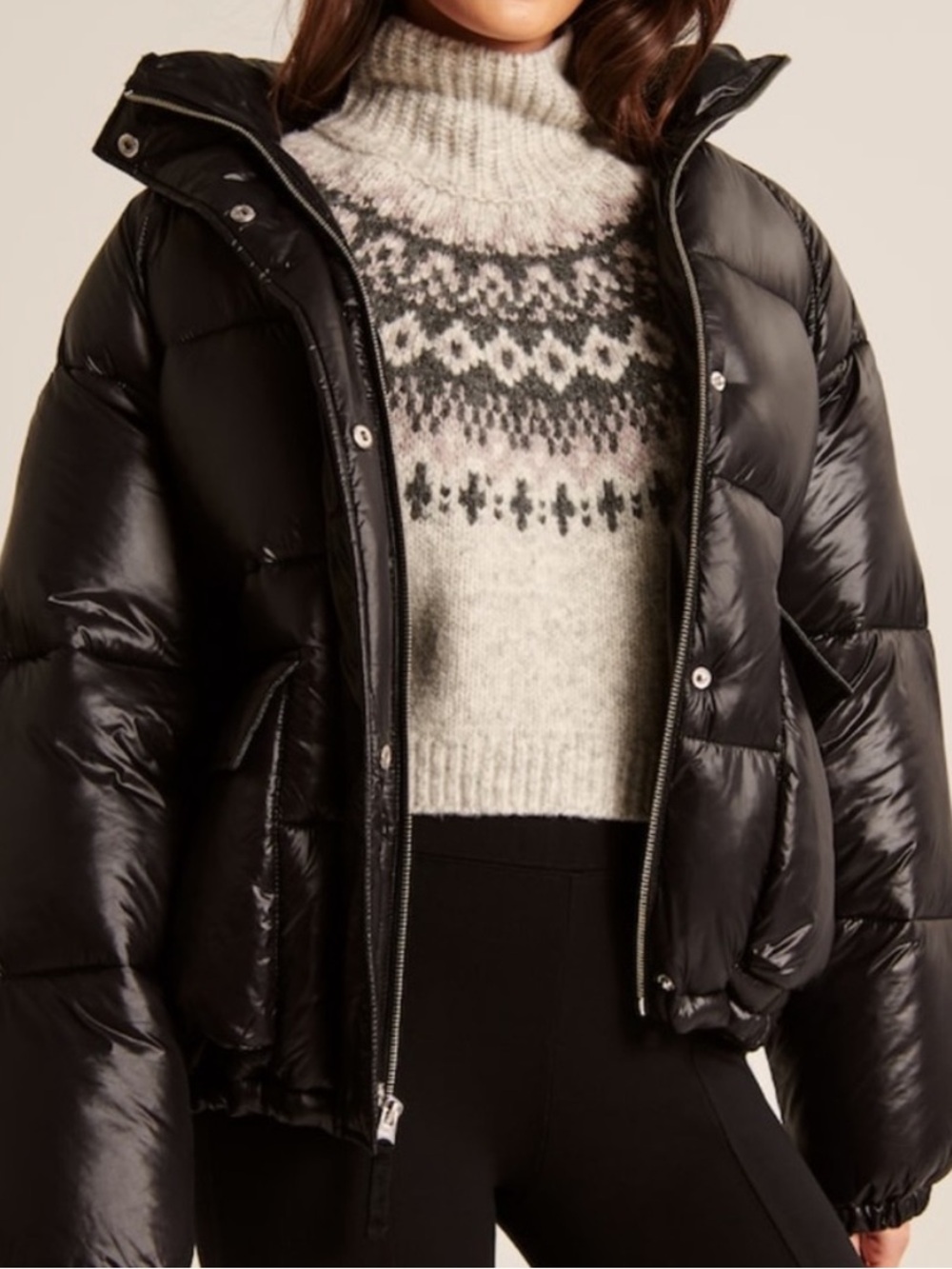 Abercrombie & Fitch Oversized Utility Puffer Black Zip Front Jacket